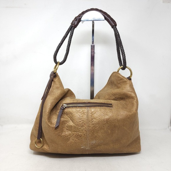 Henri Lou Womens Purse Brown Metallic Leather Hobo Slouch Large Shoulder Bag - Picture 5 of 11